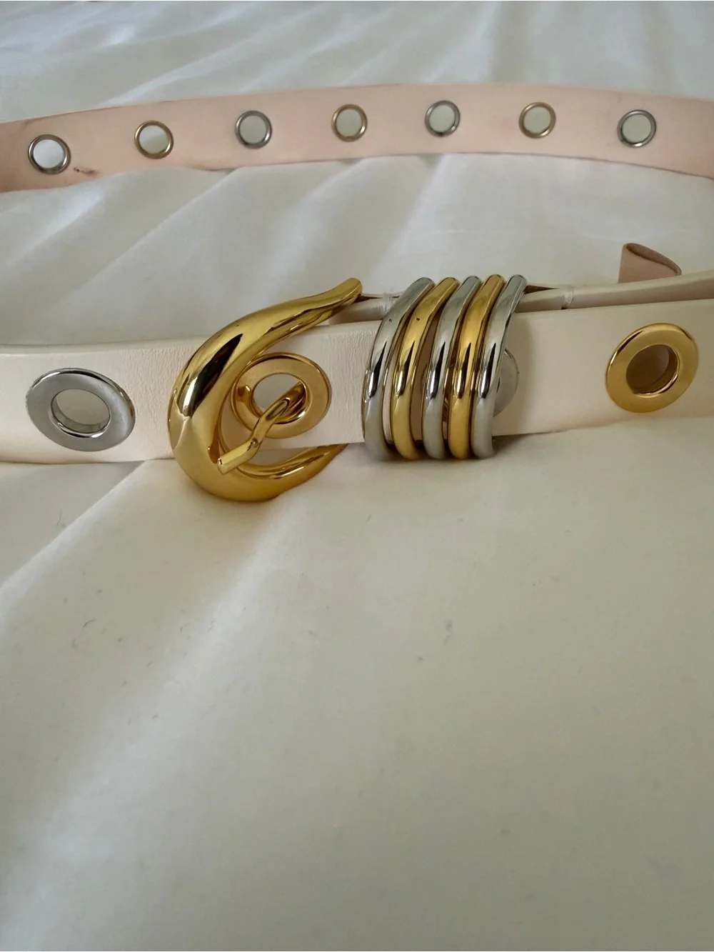 Dehanche Cream Grommet Belt with Gold Hardware